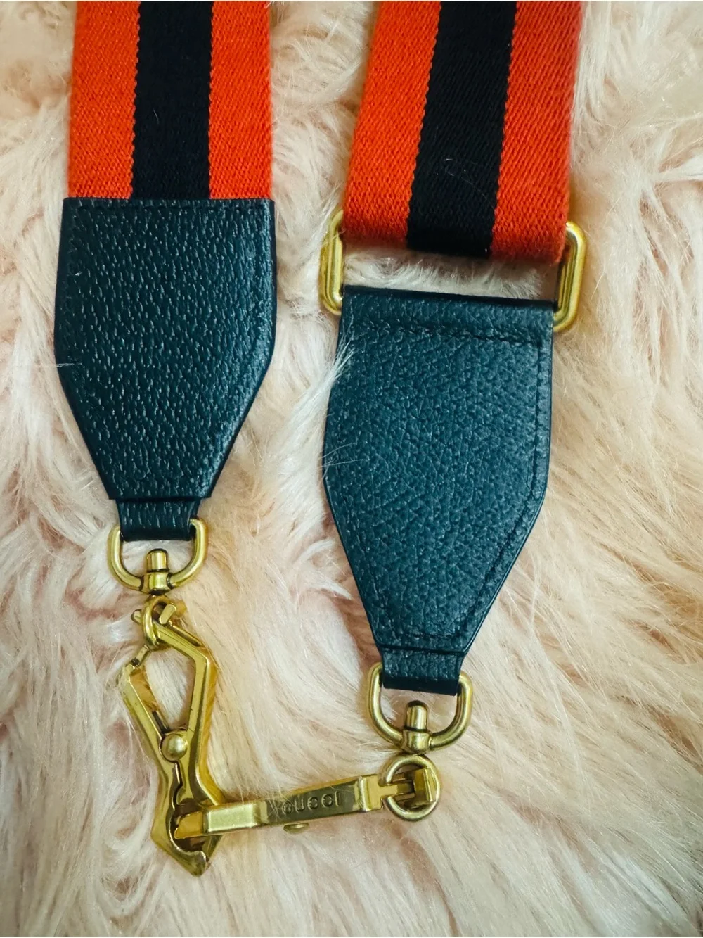 Gucci Red and Black Striped Messenger Strap with Gold Hardware